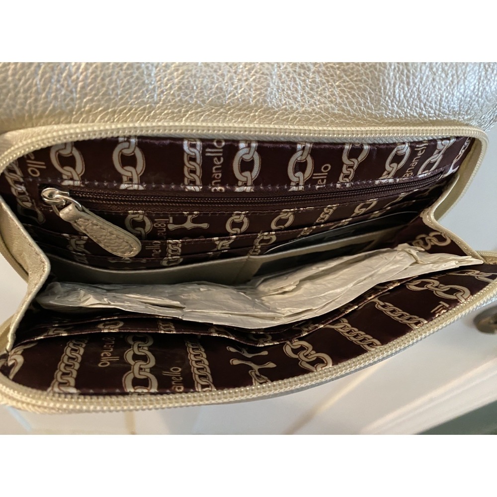 Tignanello Metallic Light Gold Pebbled Crossbody Purse Bag Leather NWT - Picture 9 of 9